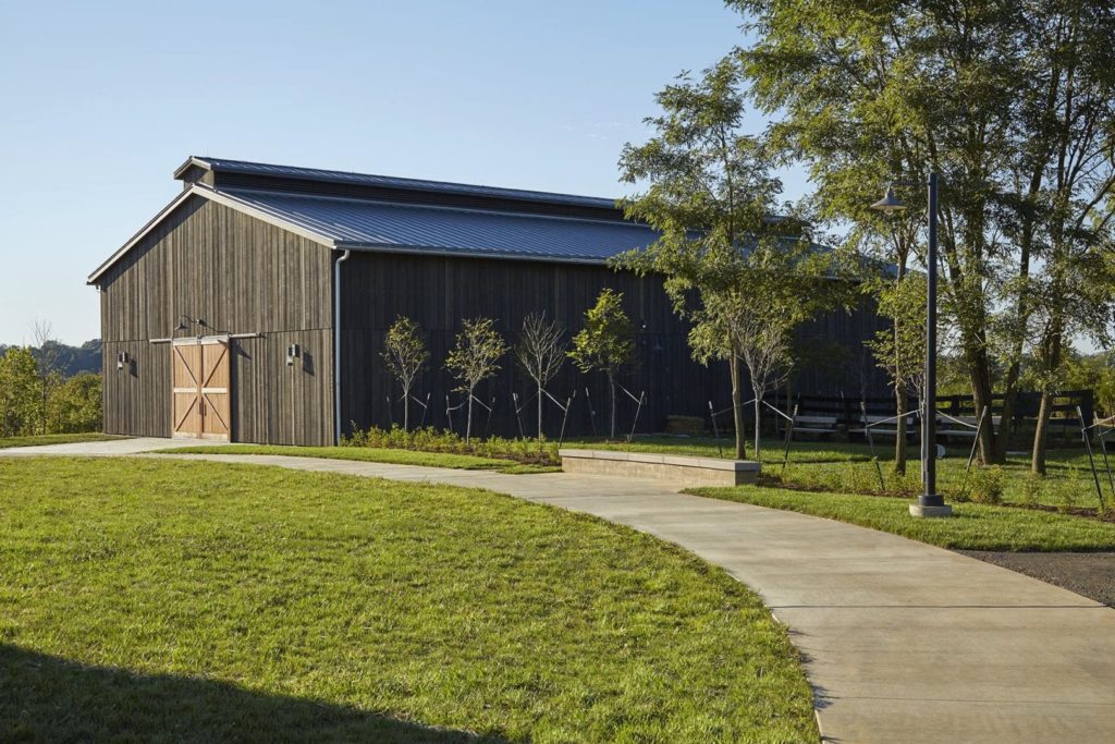 A side view of a barn venue